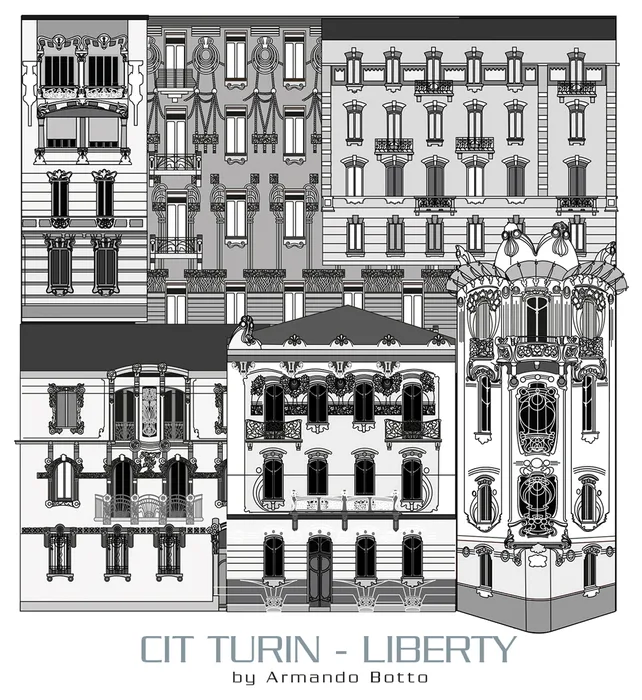 Cit Turin — Liberty, opera di city design in bianco e nero by Armando Botto