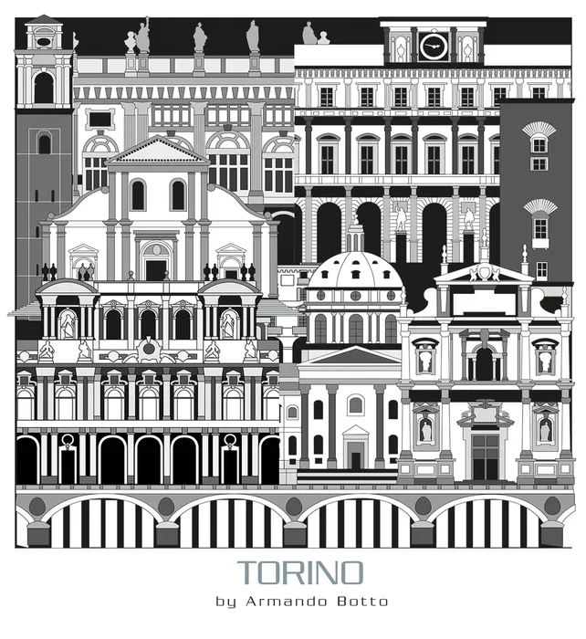 Torino, opera di city design in bianco e nero by Armando Botto