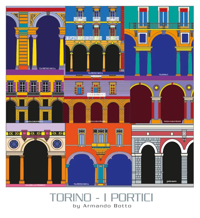 Torino — I portici, opera di city design a colori by Armando Botto