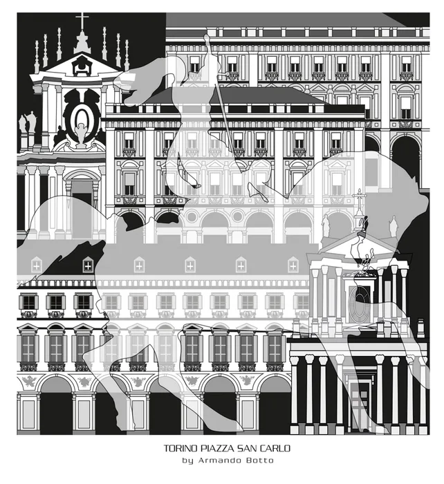 Torino — Piazza San Carlo, opera di city design in bianco e nero by Armando Botto