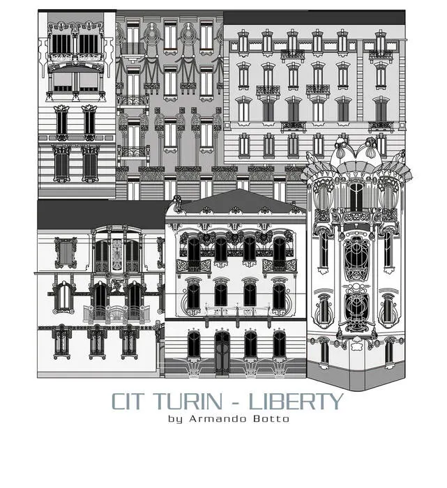 Cit Turin — Liberty, opera di city design in bianco e nero by Armando Botto