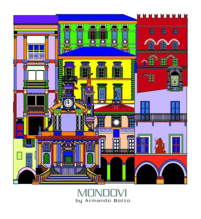 Mondovì, opera di city design a colori by Armando Botto