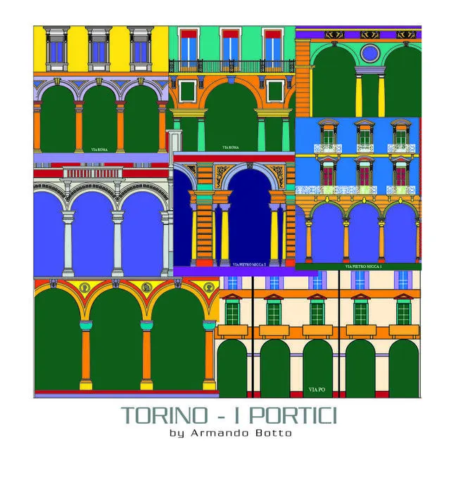 Torino — I portici, opera di city design a colori by Armando Botto