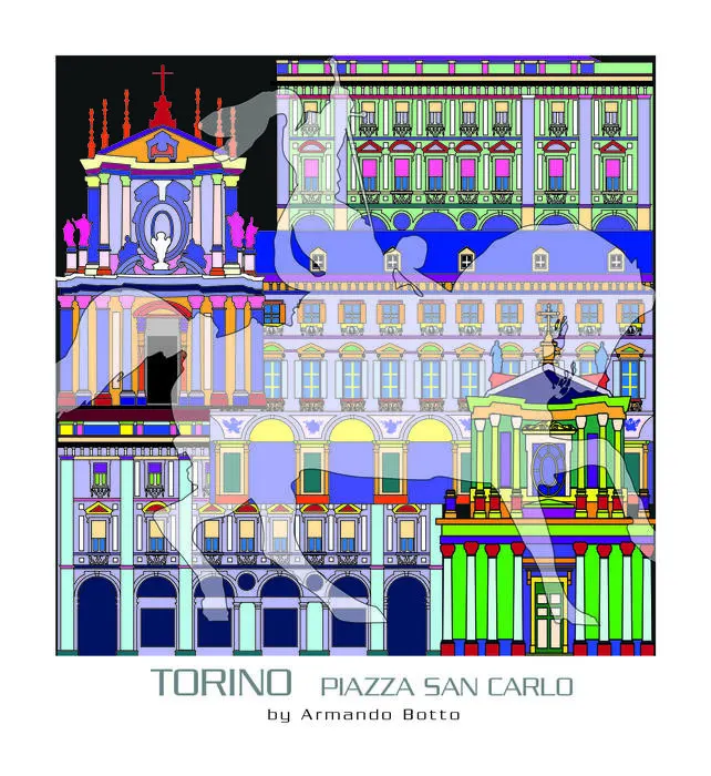 Torino — Piazza San Carlo, opera di city design a colori by Armando Botto