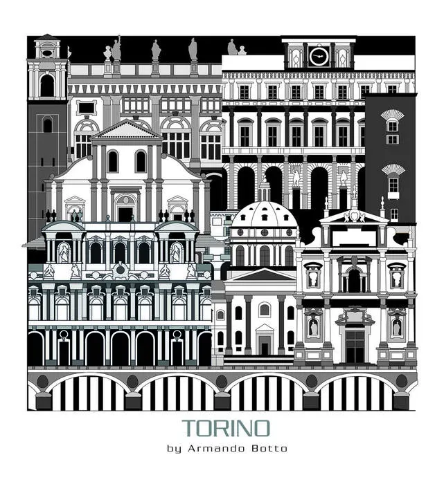 Torino, opera di city design in bianco e nero by Armando Botto