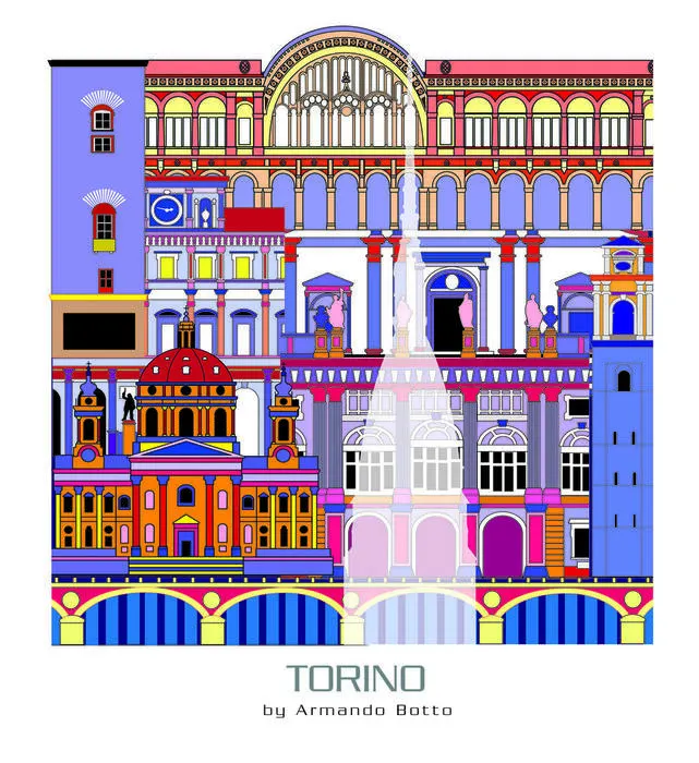 Torino, opera di city design a colori by Armando Botto